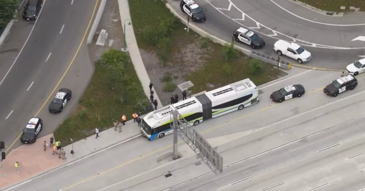Passenger aboard Foothill Transit bus shot on 10 Freeway in Baldwin Park