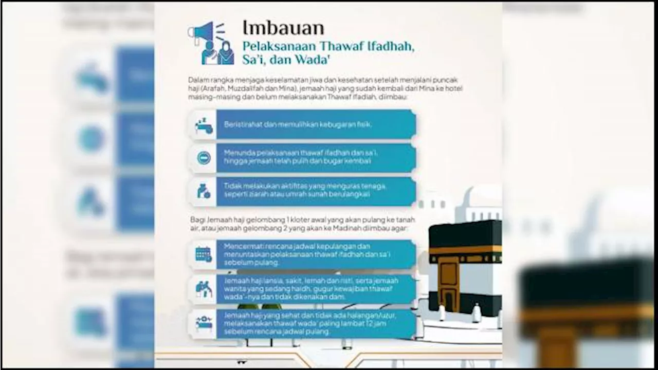 Prosesi di Mina Usai, PPIH Minta Jemaah Pulihkan Fisik Sebelum Thawaf Ifadhah, Sa'i, dan Wada