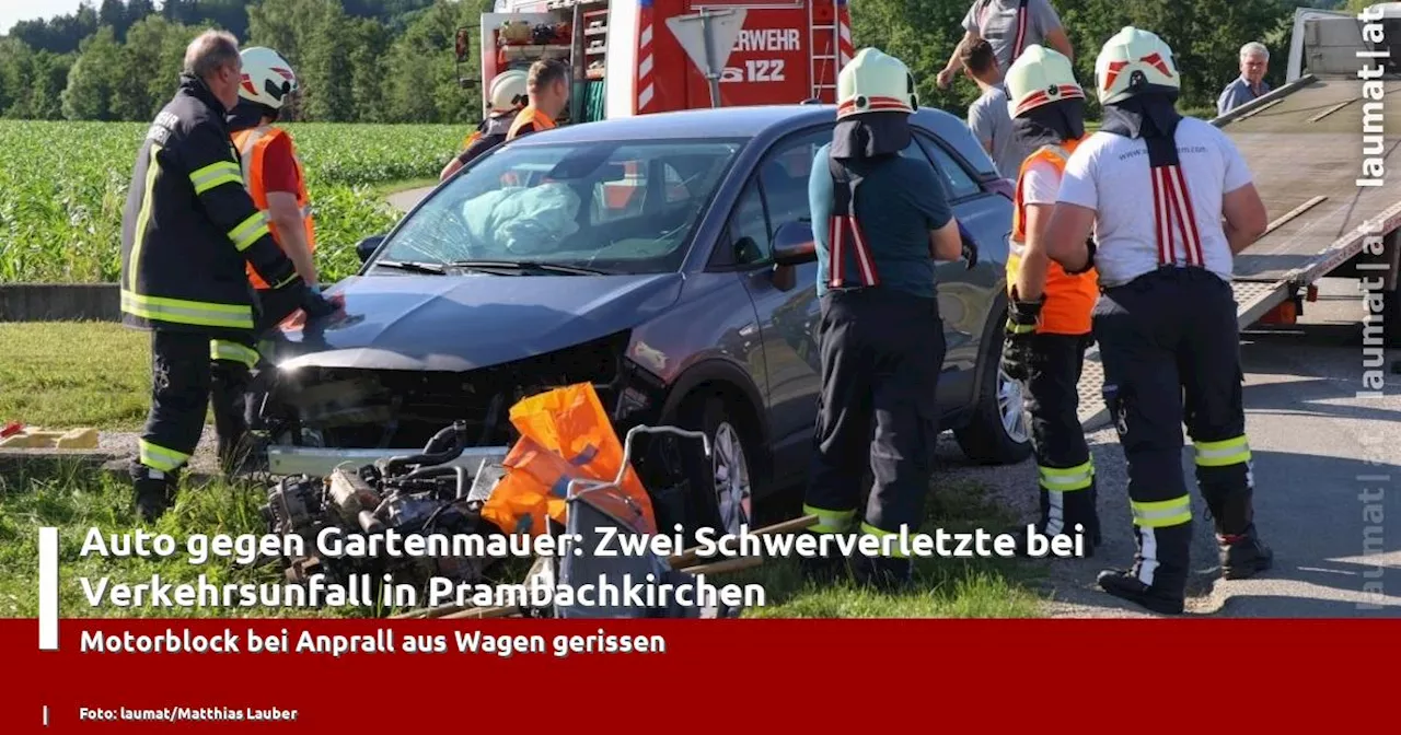 Auto gegen Gartenmauer: Zwei Schwerverletzte bei Verkehrsunfall in Prambachkirchen