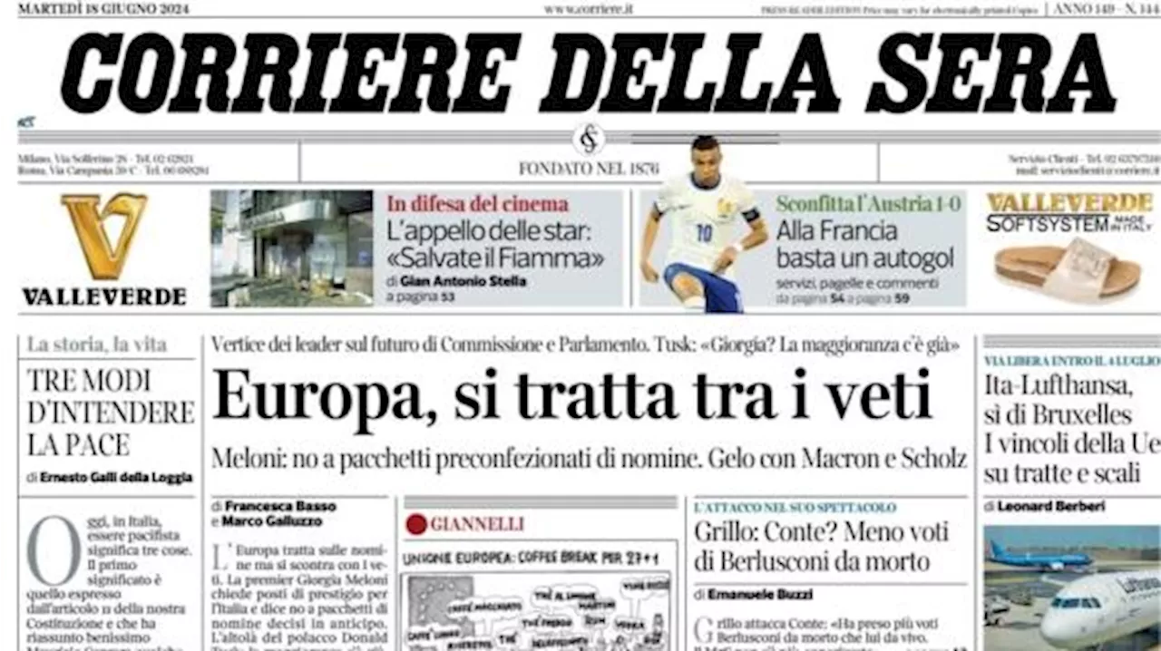 Il Corriere della Sera apre su Euro 2024: 'Alla Francia basta un autogol, sconfitta l'Austria'