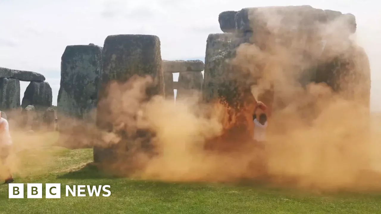 Stonehenge covered in paint by Just Stop Oil protesters