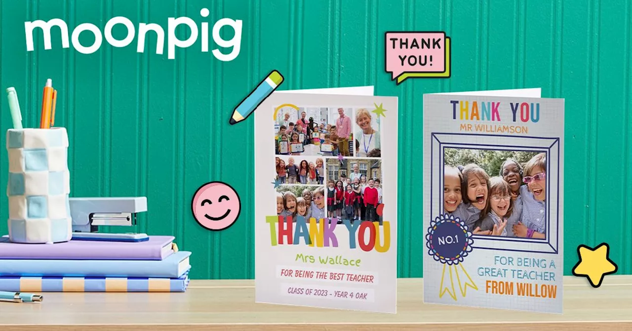 Free Thank You Teacher Card with Moonpig, plus free delivery