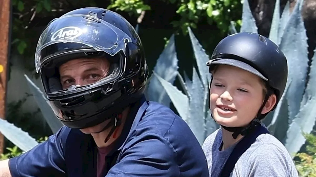 Ben Affleck and son Samuel, 12, take a ride on his electric motorcycle in LA