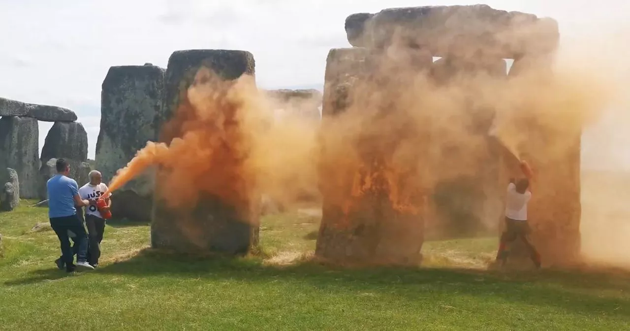 Stonehenge sprayed with orange paint by Just Stop Oil protesters