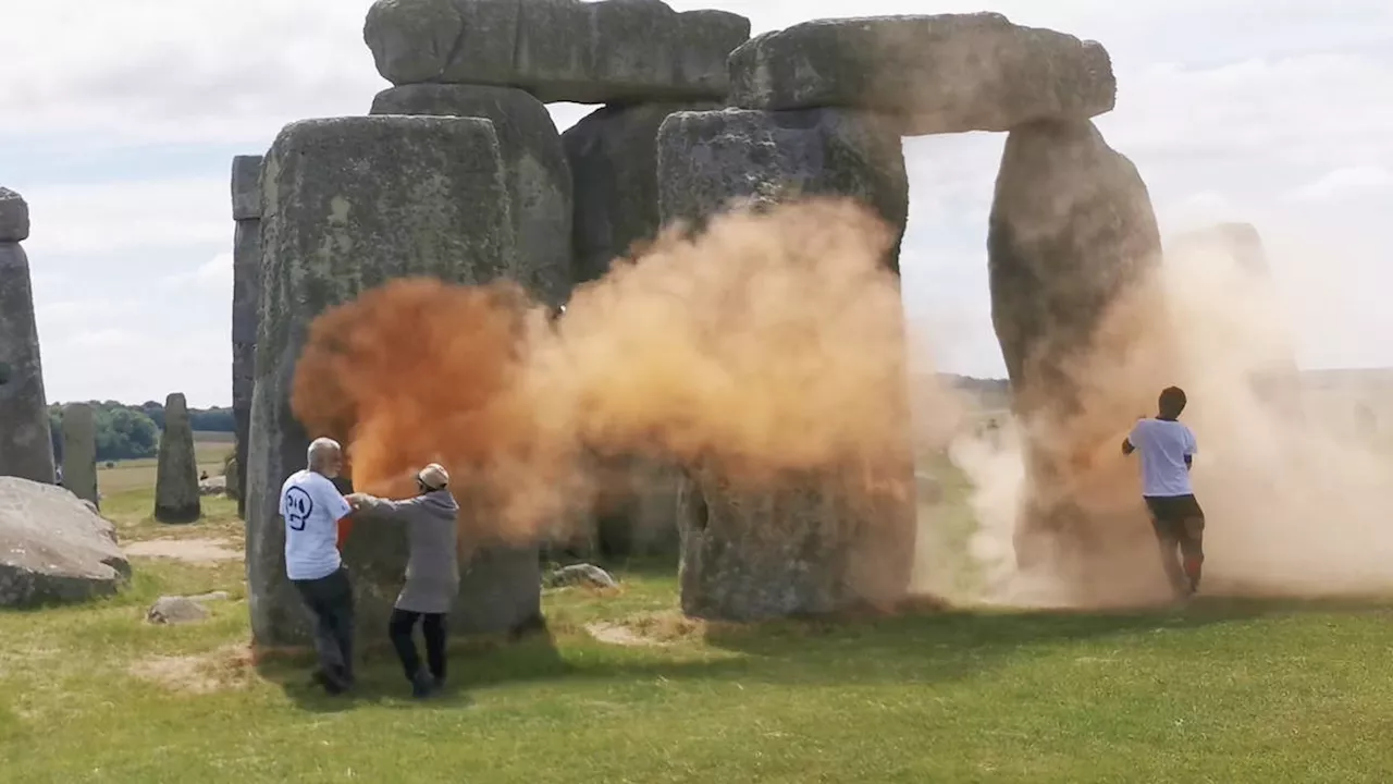 Eco activists Just Stop Oil desecrate Stonehenge with orange spray in latest radical climate protest