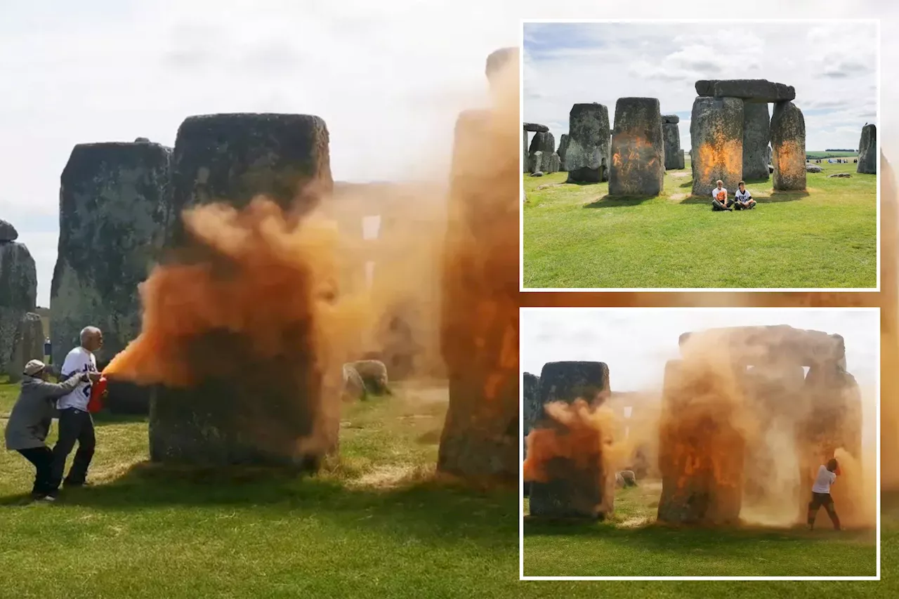 Environmental activists 'Just Stop Oil' spraypaint Stonehenge as Good Samaritan tries to stop them in wild video