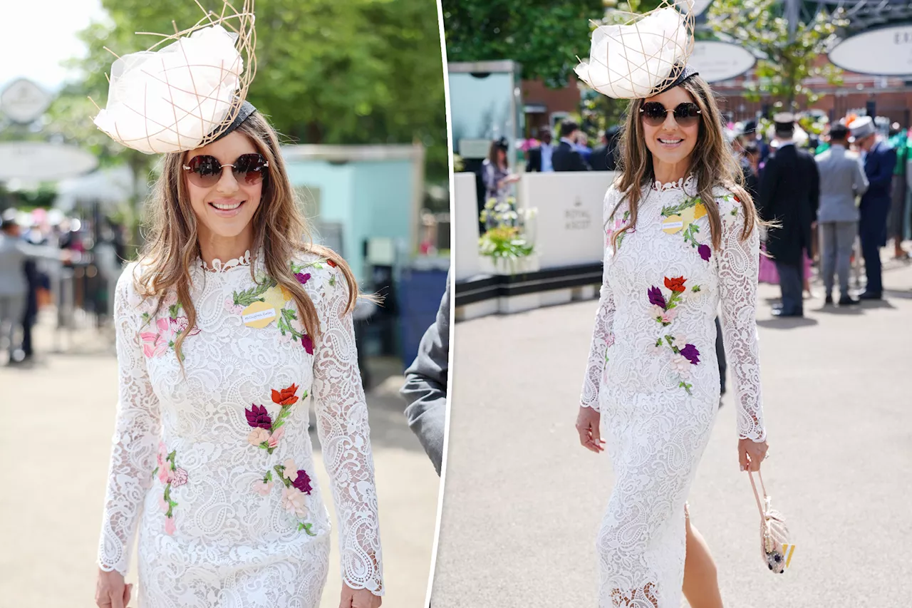 Elizabeth Hurley looks lovely in lace dress and a fanciful hat at Royal Ascot 2024