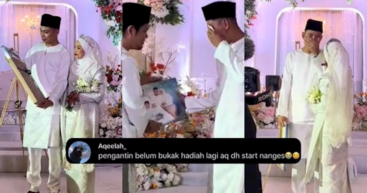 Lelaki Menangis Buka 'Kotak', Isteri Hadiahkan Potret Arwah Ibu & Ayah Di Majlis Sanding