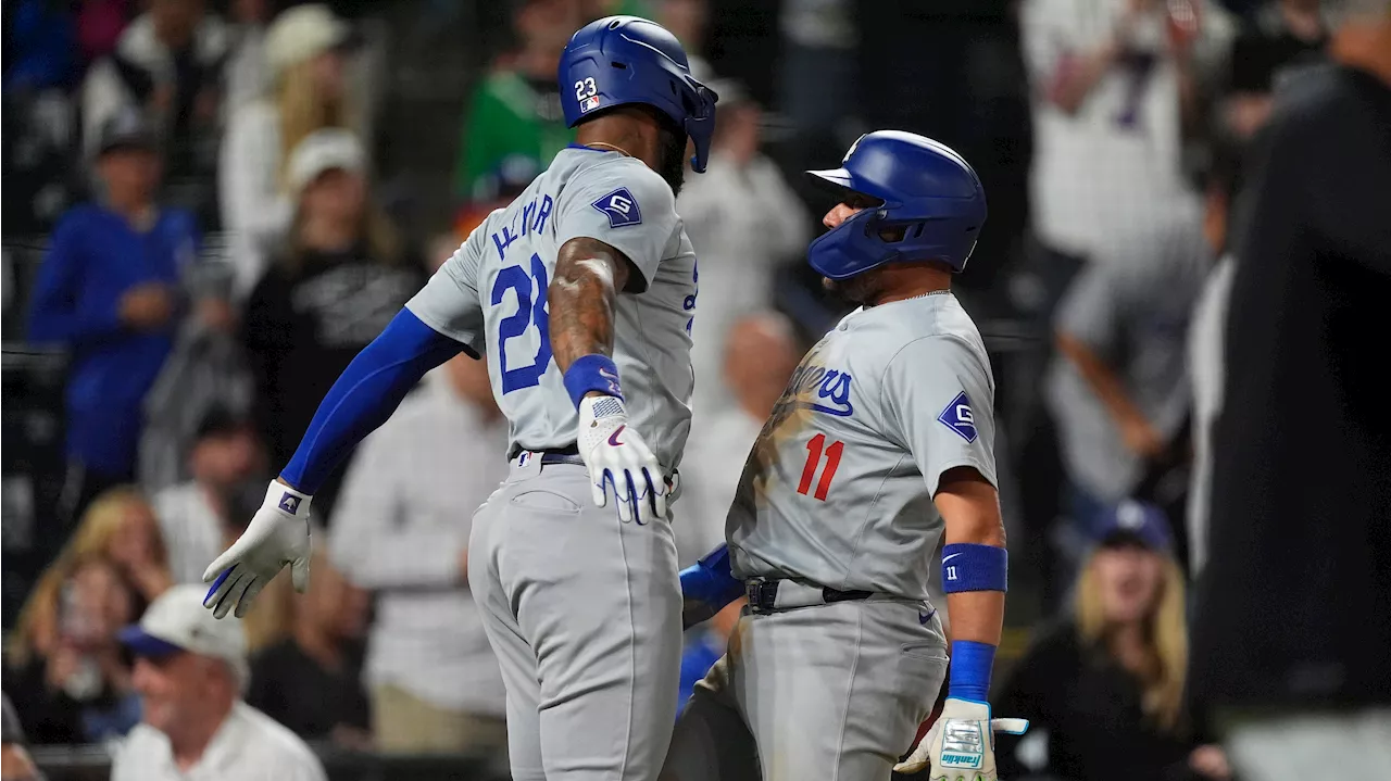 Hayward's slam, Hernandez's three-run HR highlight seven-run ninth as Dodgers beat Rockies