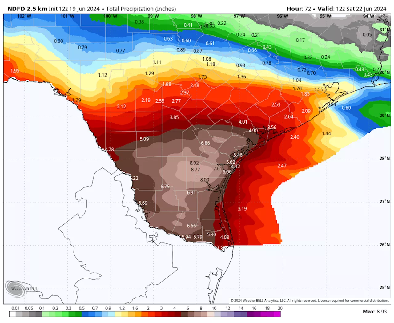 Tropical rainstorm lashing South Texas with flooding, strong winds, ocean surge