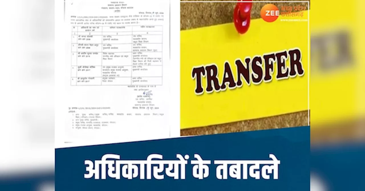 MP IAS Transfer: मध्य प्रदेश में बड़ी प्रशासनिक सर्जरी, दो IAS और 5 राज्य प्रशासनिक सेवा अधिकारियों का ट्रांसफर