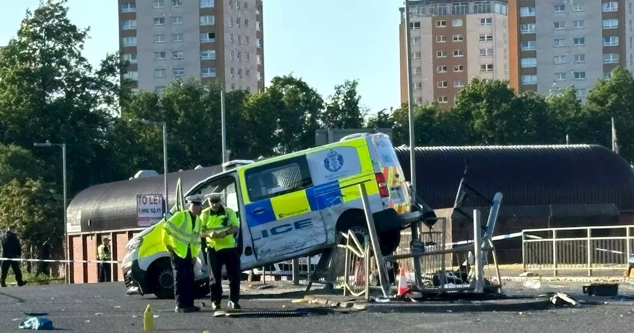 Two cops and man in hospital after police van crashed with sports car in Glasgow