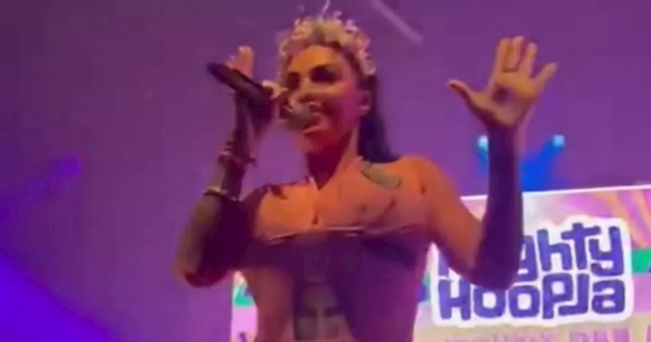 Katie Price dons skintight jumpsuit as she joins Harvey on Mighty Hoopla stage