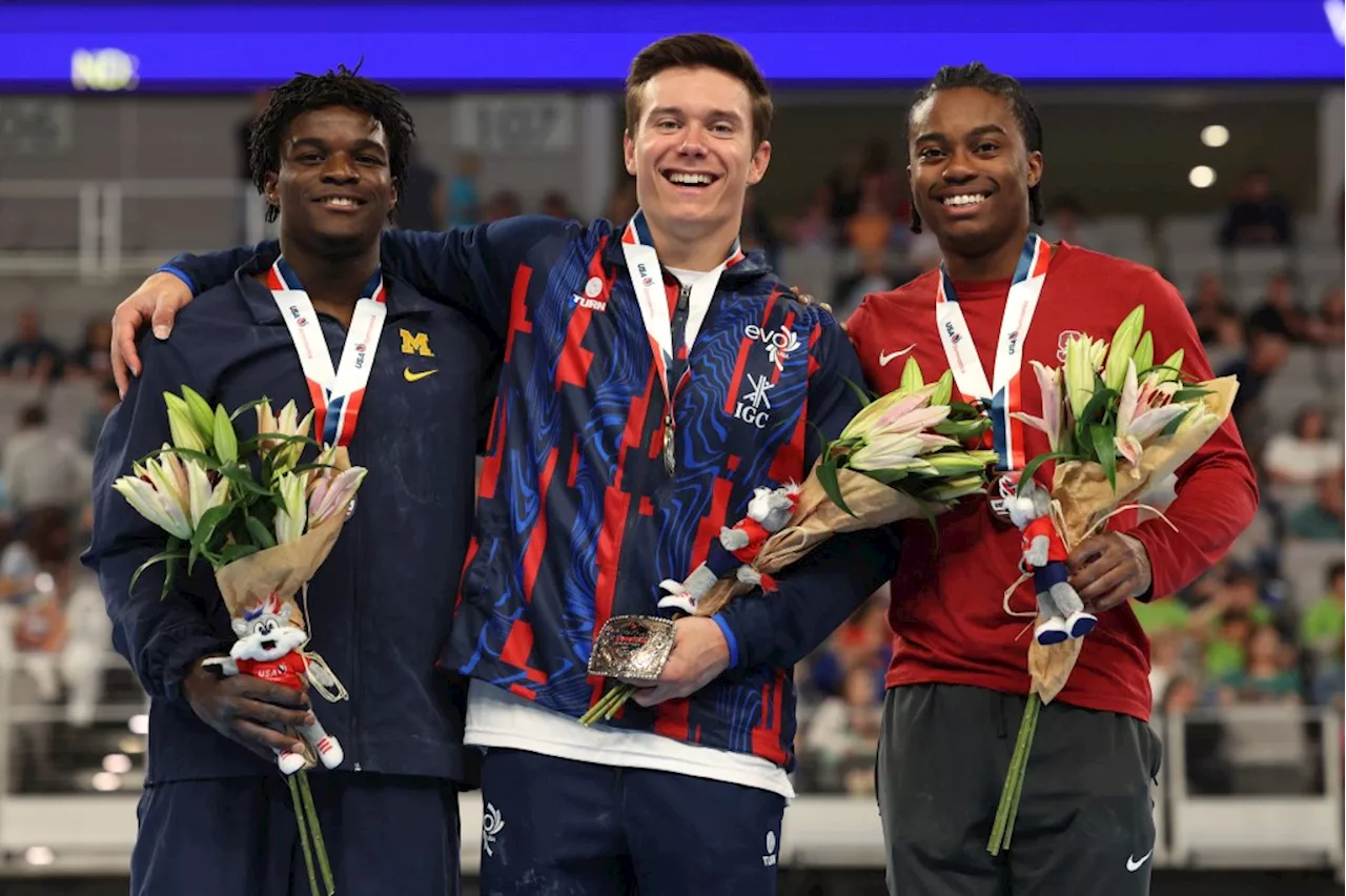 Ex-Stanford star, with rebuilt right knee, wins third U.S. gymnastics title