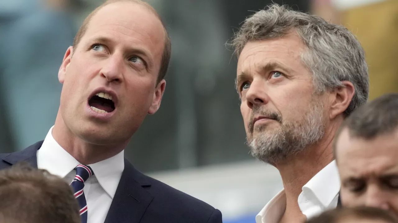 King of Denmark and future king of England join soccer fans at their countries' game at Euro 2024