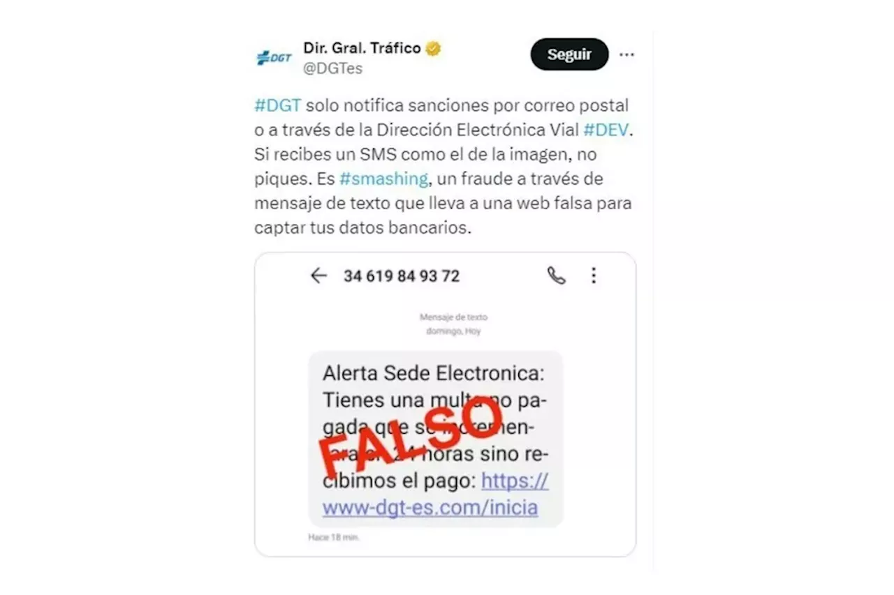 La DGT no pide que pagues multas por SMS, es una estafa