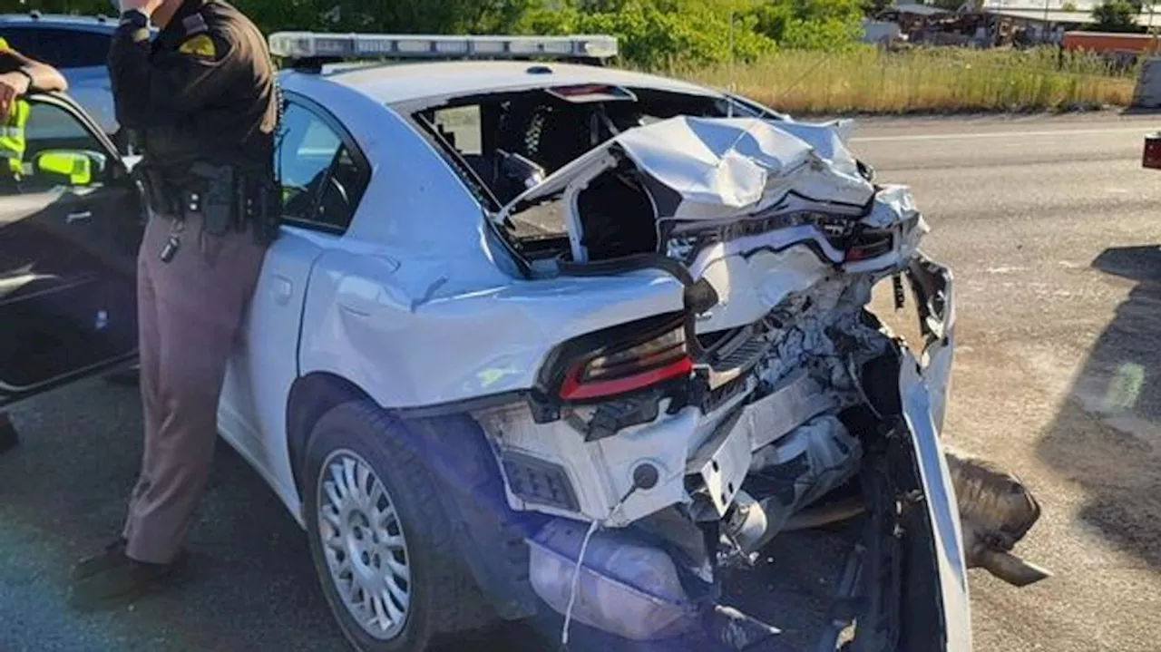 VIDEO: Utah Highway Patrol body camera shows when patrol car was hit on I-15