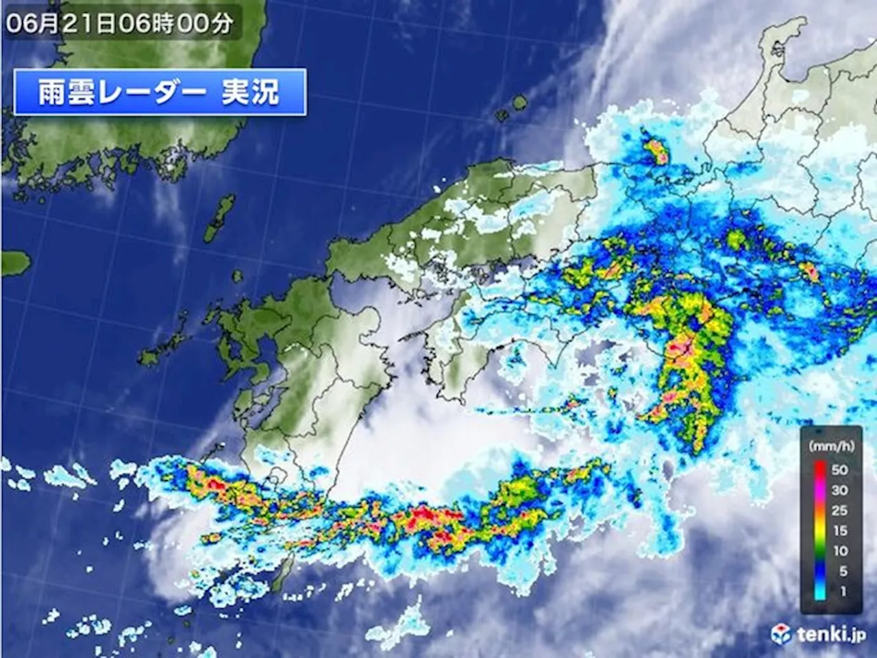 21日 鹿児島県で線状降水帯発生 四国～東海は午前中は雨や雷雨 関東は昼前後に雨(気象予報士 吉田 友海 2024年06月21日)