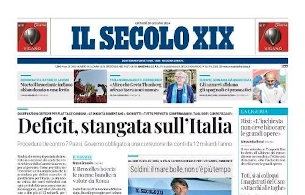 Il Secolo XIX così stamattina: 'Gli azzurri sfidano gli spagnoli e i pronostici'