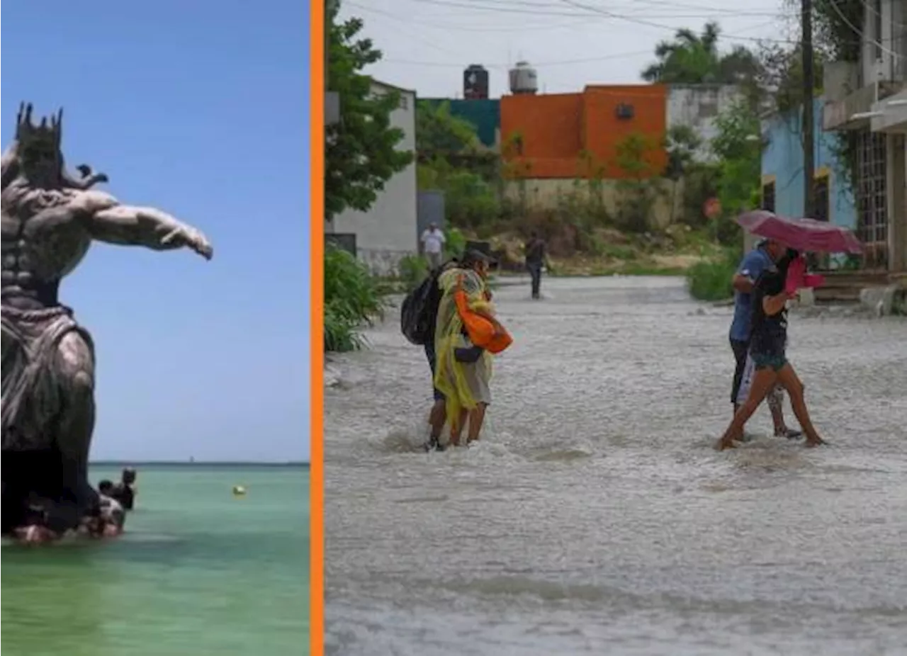 ¡Chaac se enojó! Mujer culpa de inundaciones a estatua de Poseidón en playa de Yucatán