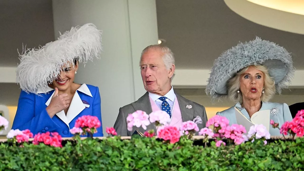 Lady Frederick Windsor shares a laugh with King Charles as she joins royals putting on animated...