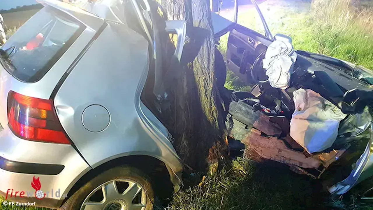 Bgld: 26-Jähriger zwischen Zurndorf und Nickelsdorf frontal gegen Baum geprallt, eingeklemmt und tödlich verletzt