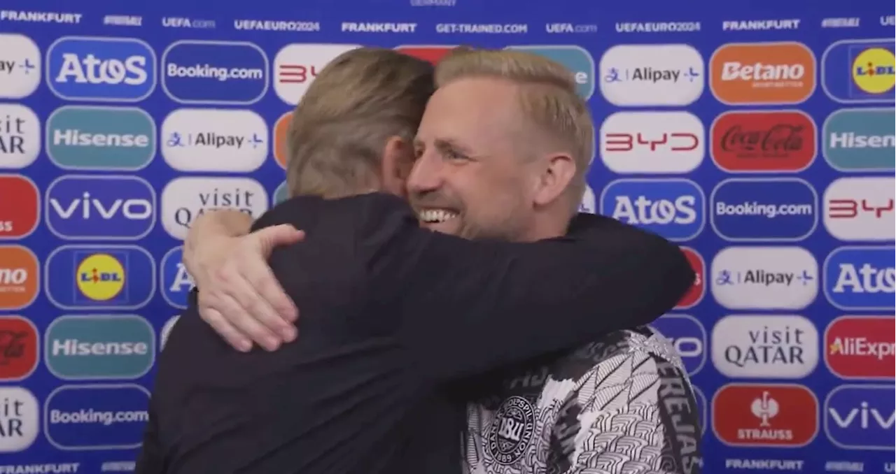 Peter Schmeichel hugs son Kasper live on TV after Denmark frustrate England...