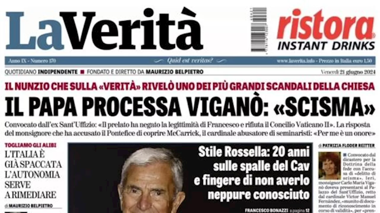 La Verità in prima pagina: 'La Spagna domina un'Italia piccola piccola'