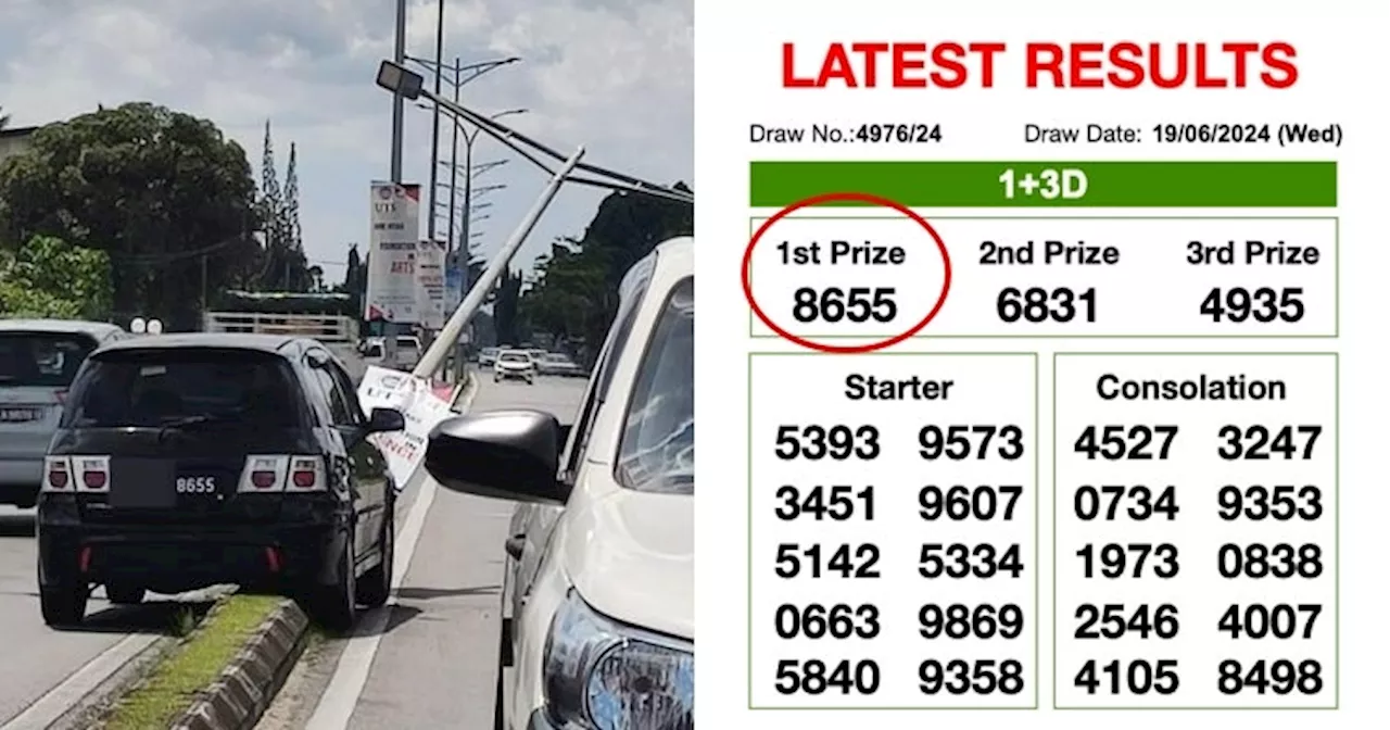 Plate of Viral Car That Hit a Pole & Got Stuck on Divider in Kuching is Winning Number in Recent 4D Draw