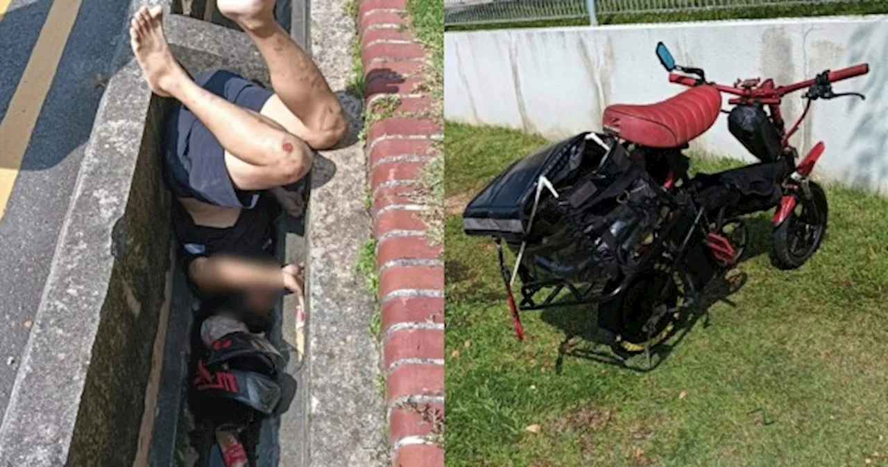 Flipped on his head: PAB rider gets stuck in drain after accident in Eunos