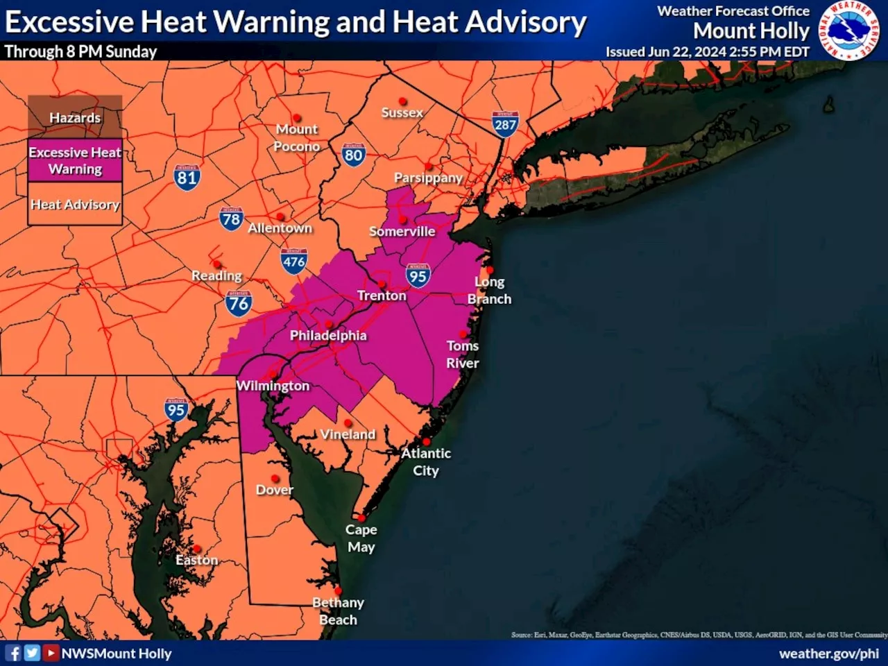 N.J. weather: Excessive heat warning extended through weekend, plus new risk of severe weather