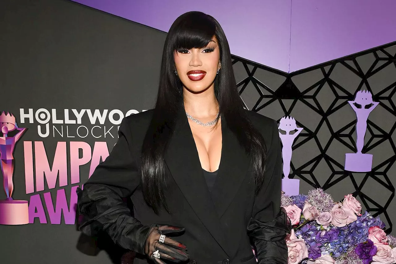 Cardi B Rocks Elegant All-Black Look and Chic Bangs at the Hollywood Unlocked Impact Awards