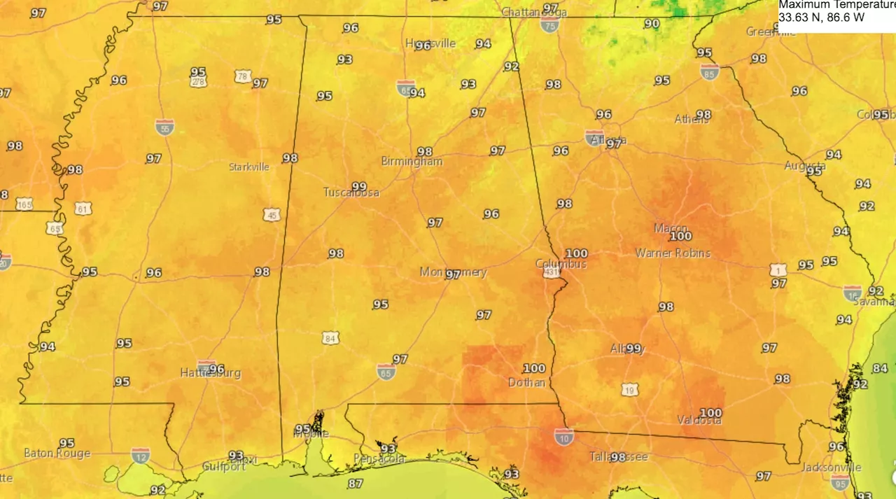 Alabama will flirt with triple-digit temperatures today