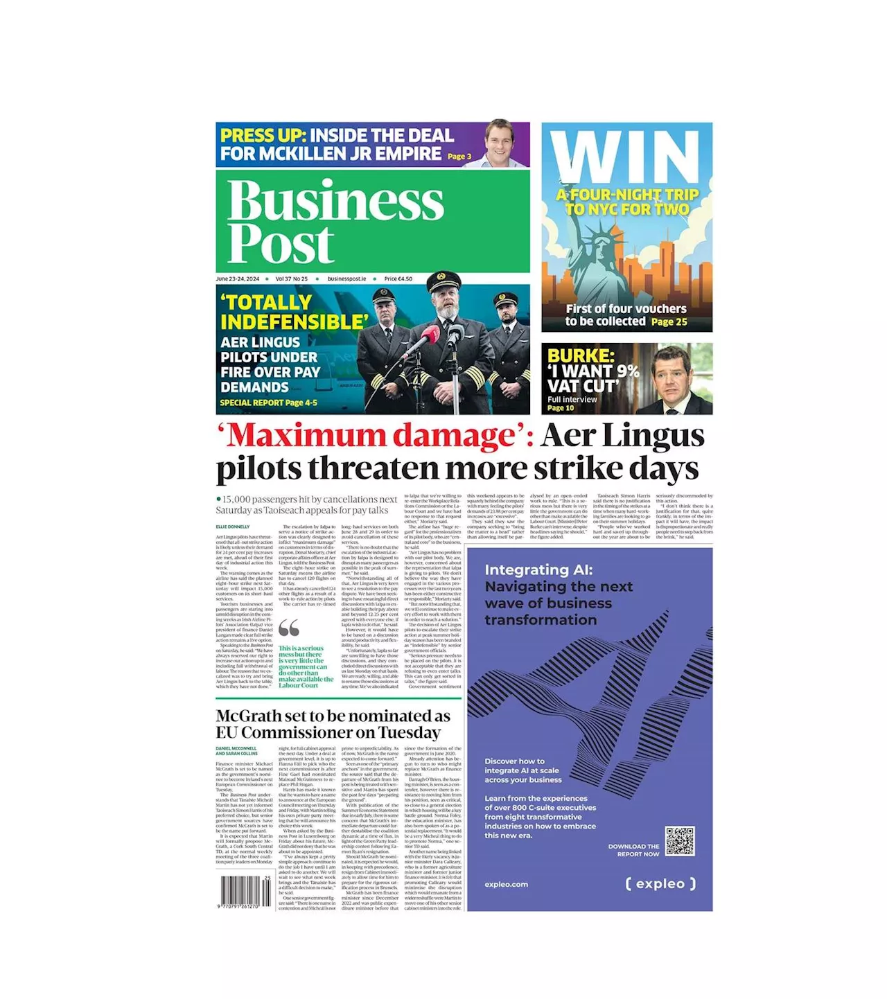 This week: Aer Lingus strike threat, McGrath for Europe