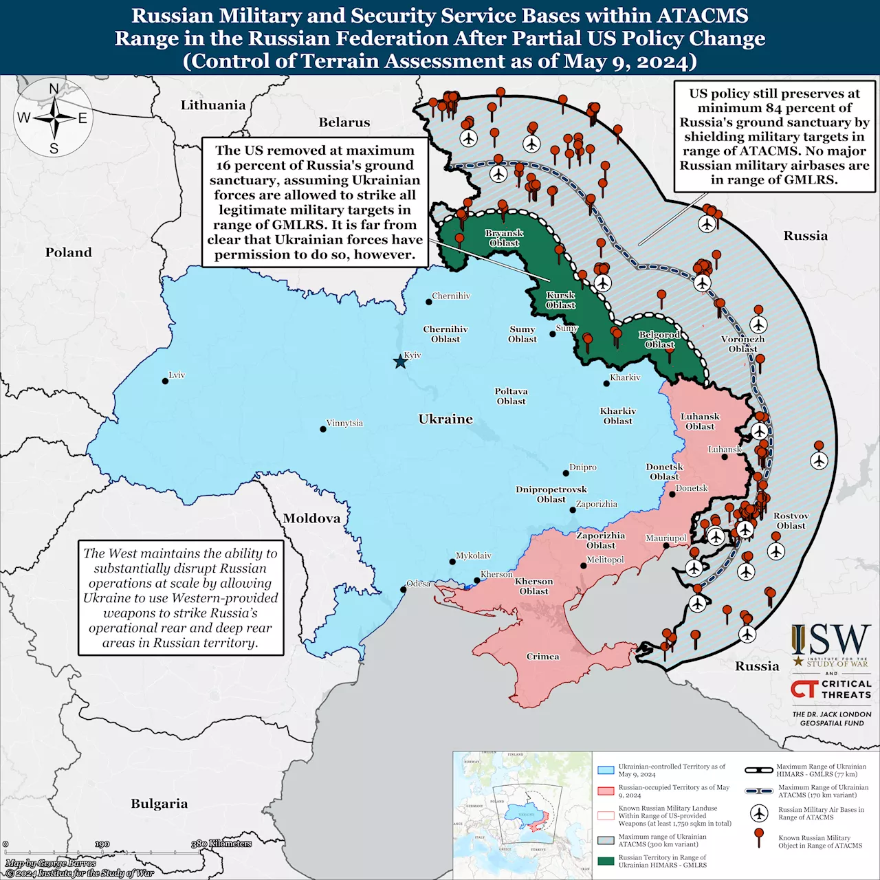 War Map Reveals All Russian Military Bases Within ATACMS Strike Range