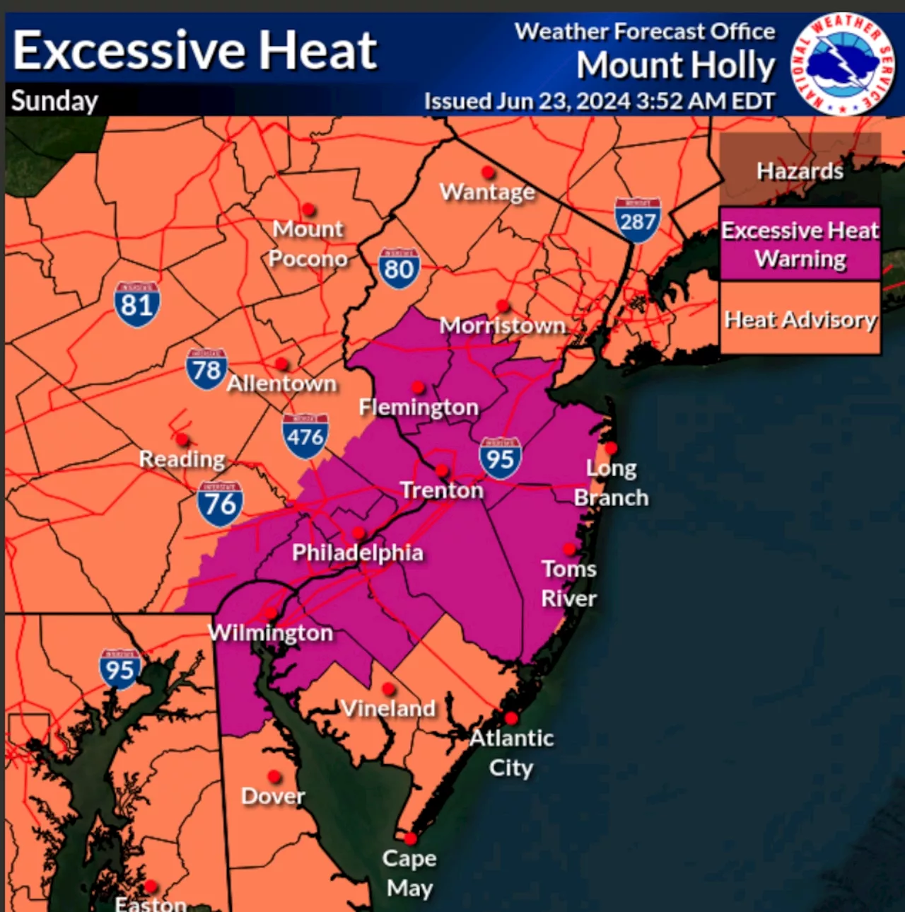 N.J. weather: Severe thunderstorm threat as temps soar dangerously high Sunday