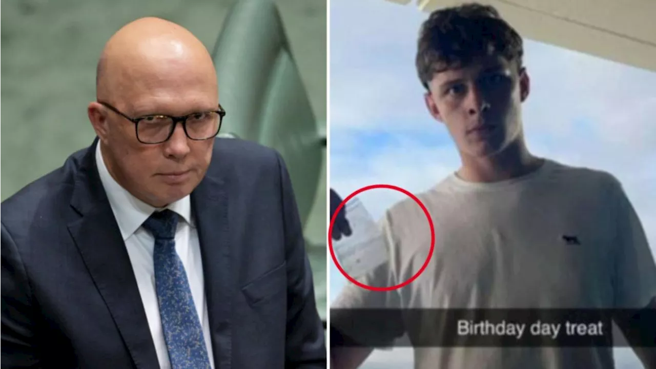 Opposition Leader Peter Dutton breaks silence after image emerges of teenage son holding bag with white substance