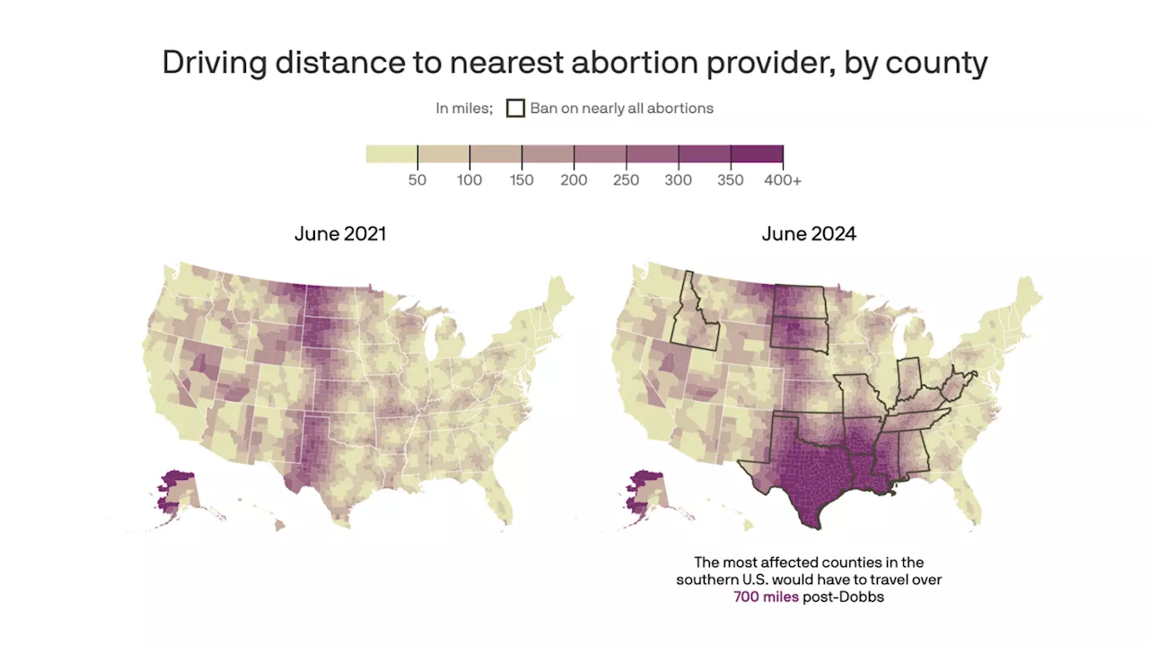 Charted: Abortion travel distances, two years after Dobbs