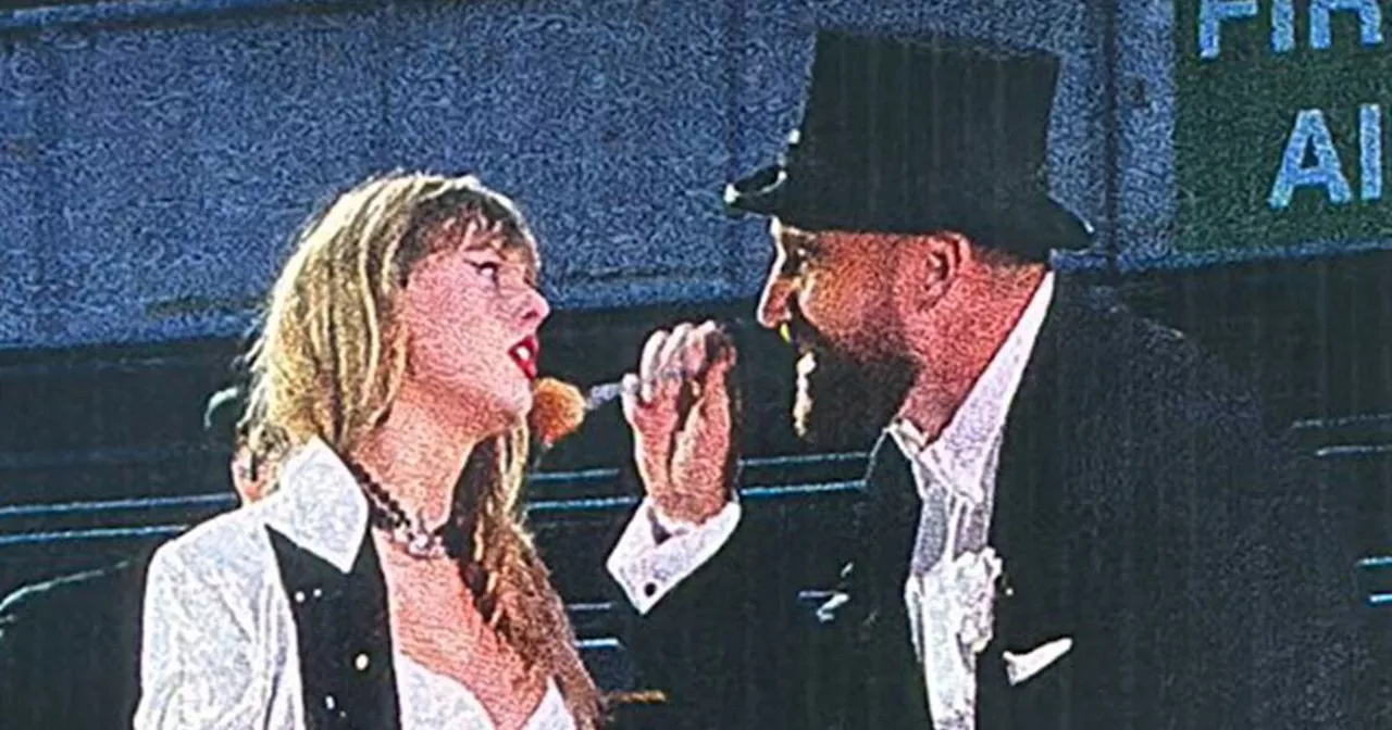 Travis Kelce sorprende en concierto de Taylor Swift como parte del show; lució frac y sombrero (VIDEO)