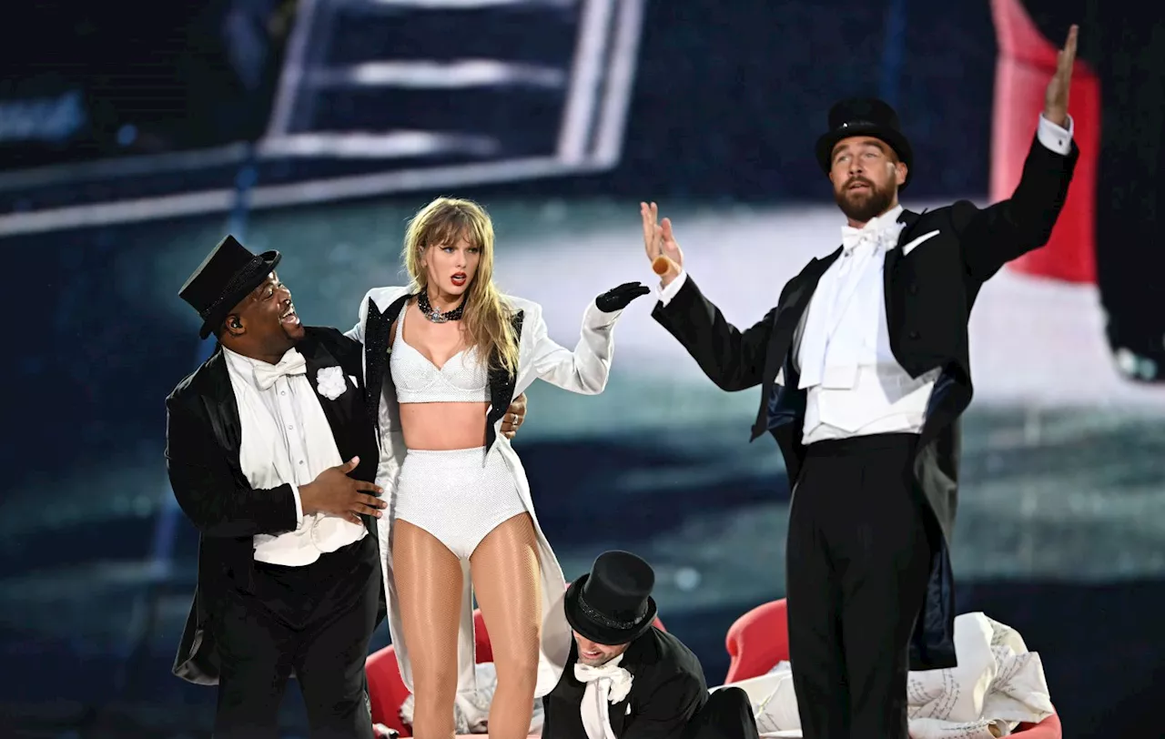 Taylor Swift swept of her feet by boyfriend Travis Kelce on stage at Wembley Stadium