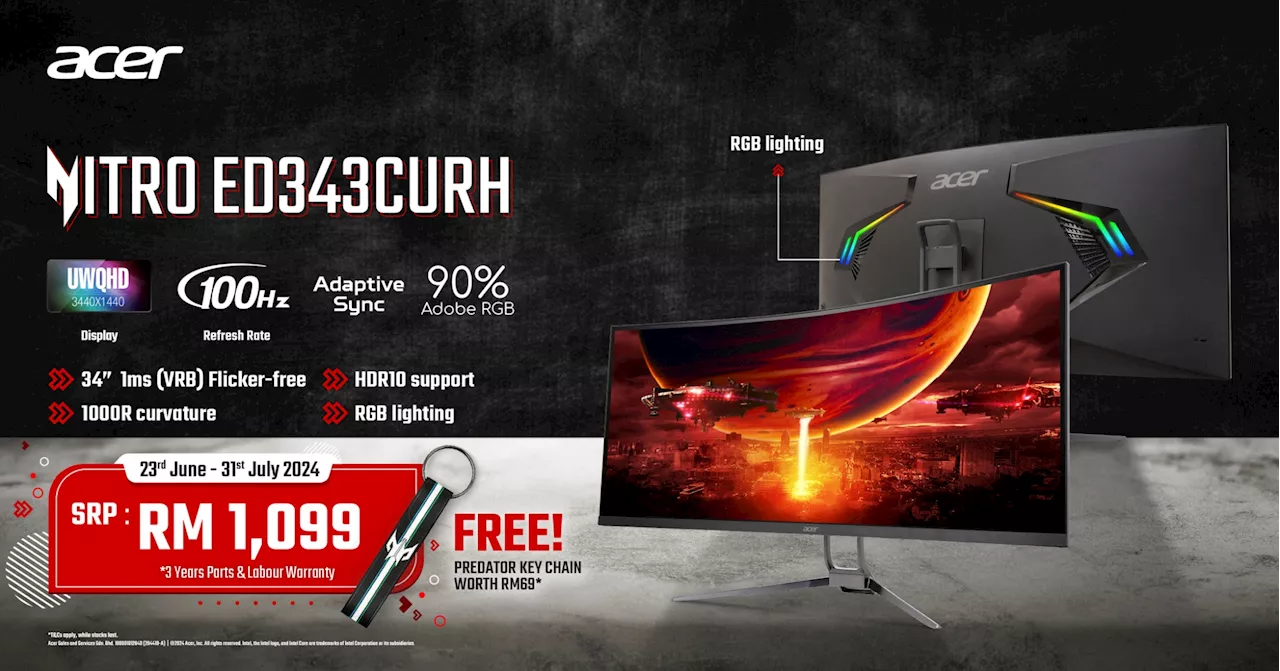 Acer Nitro ED343CUR H Curved Monitor Debuts In Malaysia For RM1,099