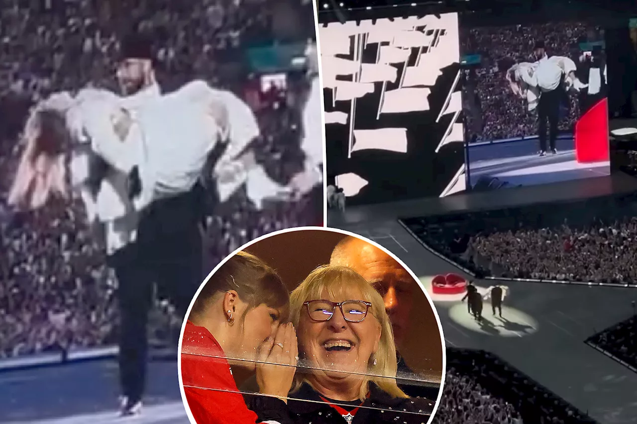 Donna Kelce shares Eras Tour clip of Travis Kelce and Taylor Swift onstage in London: 'SOS'