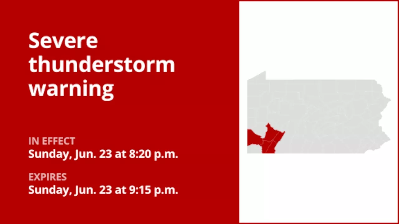 Thunderstorms with damaging winds to hit Washington and Westmoreland counties Sunday