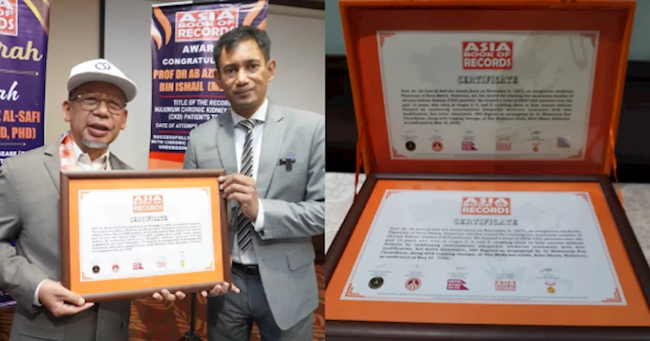 Usaha Prof Dr Ab Aziz Al-Safi Bantu Pesakit Buah Pinggang Diiktiraf 'Asia Book Of Record'