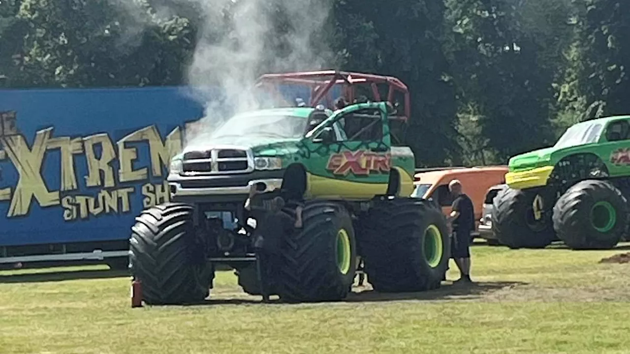 Extreme motoring event called Monster Truck Mayhem is compared to Glasgow's Willy Wonka Experience...