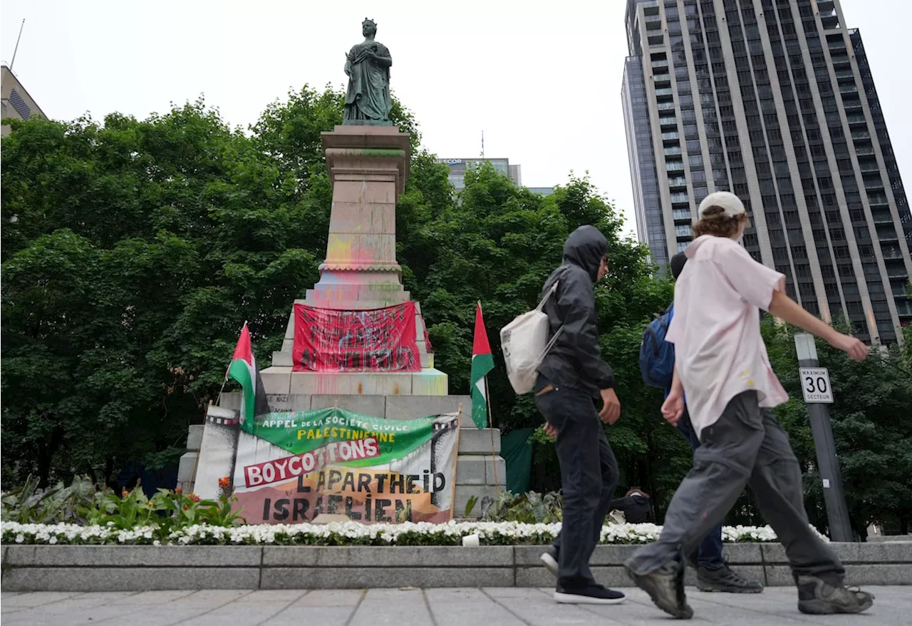 Pro-Palestinian protesters and counter-protesters face off at new downtown Montreal encampment