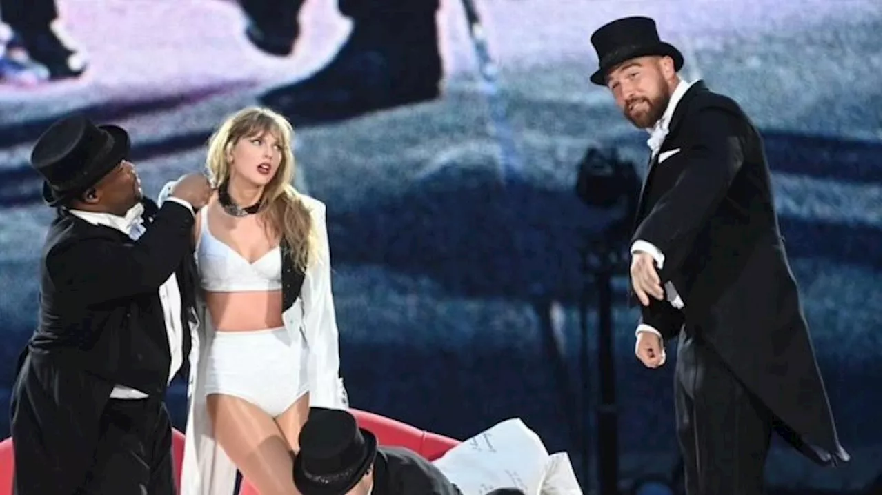 Taylor Swift’s boyfriend Travis Kelce joins her on Eras Tour stage