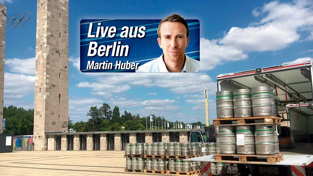 Hier rollen Bier-Fässer für die ÖFB-Fans in Berlin an