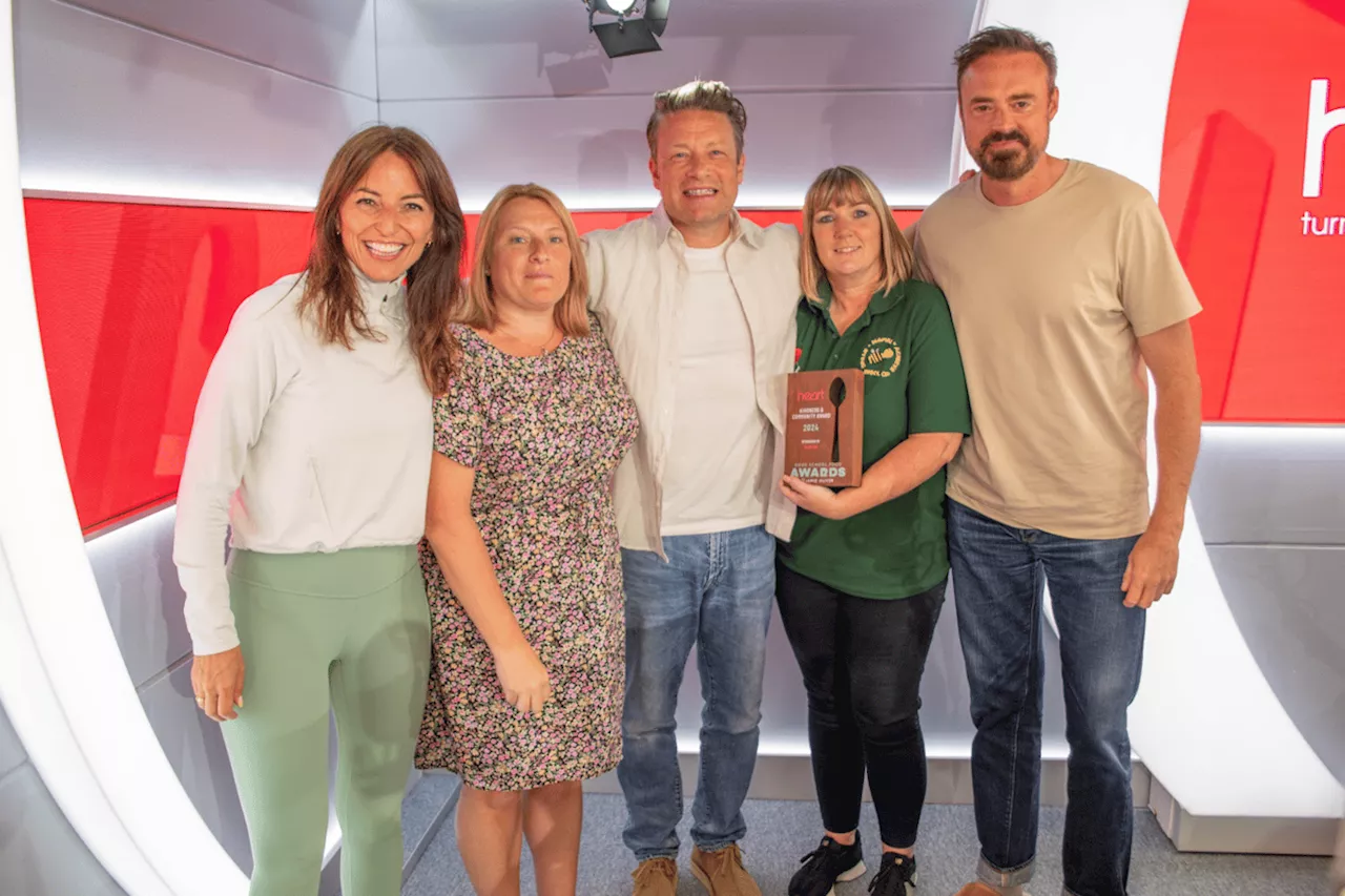 Jamie Oliver, Davina McCall and Jamie Theakston present award to Preston primary school teacher