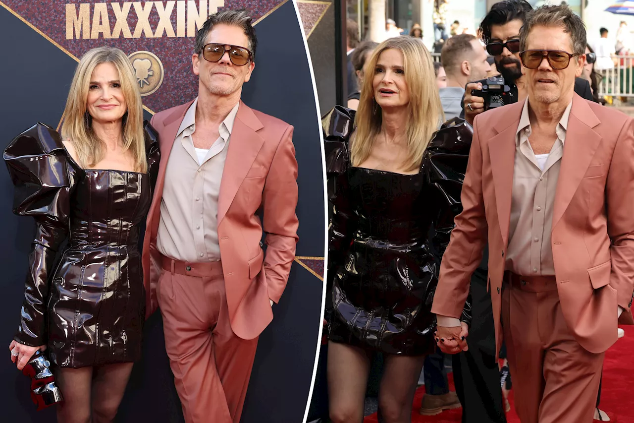 Kevin Bacon, Kyra Sedgwick make rare red carpet appearance with both kids at 'MaXXXine' premiere